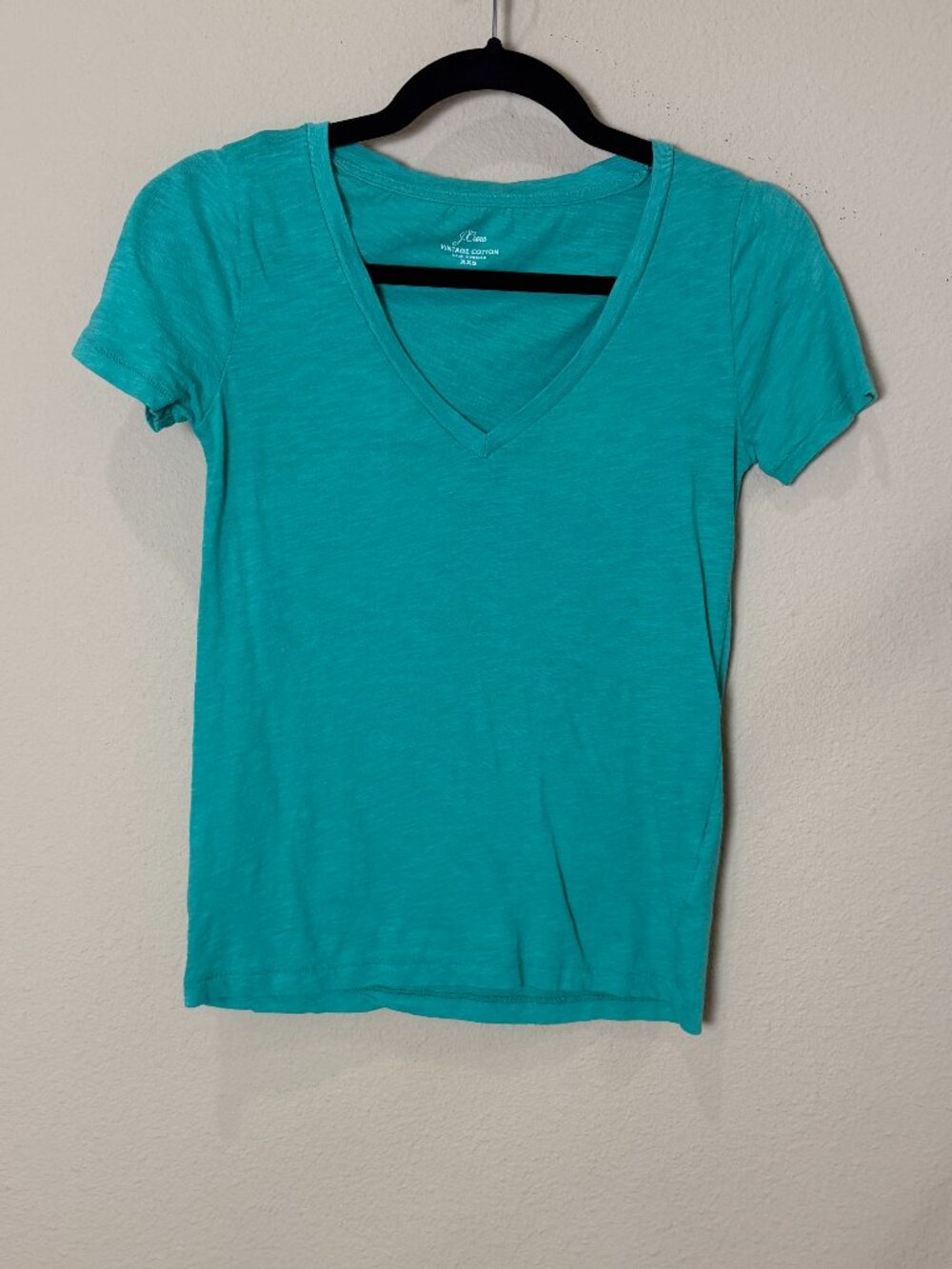 J. Crew VIntage Cotton V Neck Tee T Shirt Size XXS Bright Green